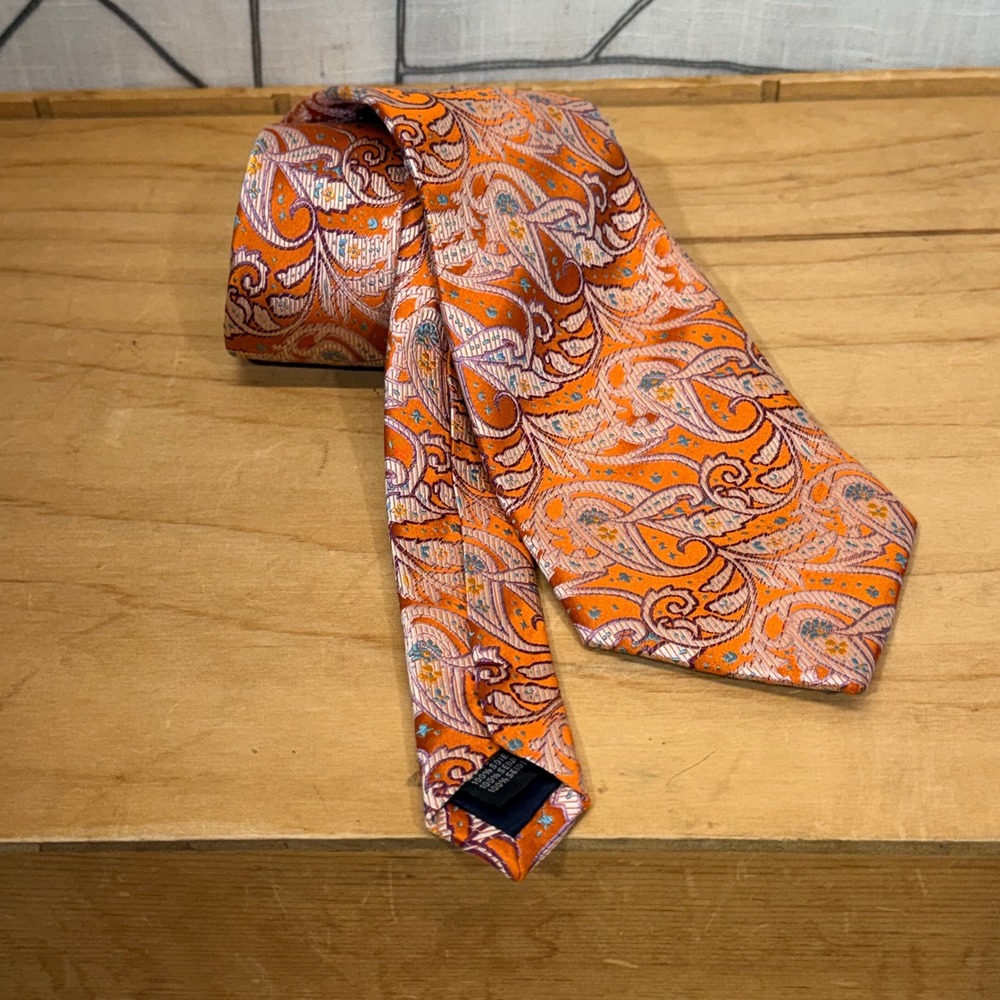 Landisun Silk Necktie One Size Orange Excellent Paisley‎ Formal Wedding Tie